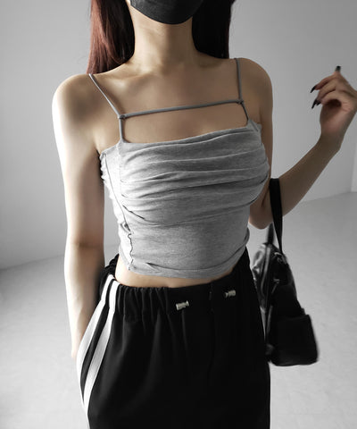 【 カップ付き／２WAY 】ラインストラップタックショートキャミソール ／ line strap tuck short camisole