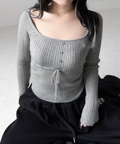スリムフィット透かし柄リブニット / slim fit watermark pattern rib knit tops
