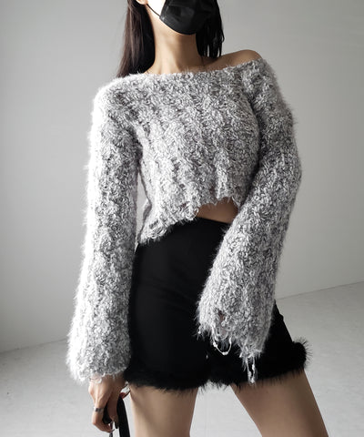【 ２color 】マシュマロダメージショートニット ／ marshmallow damage short knit