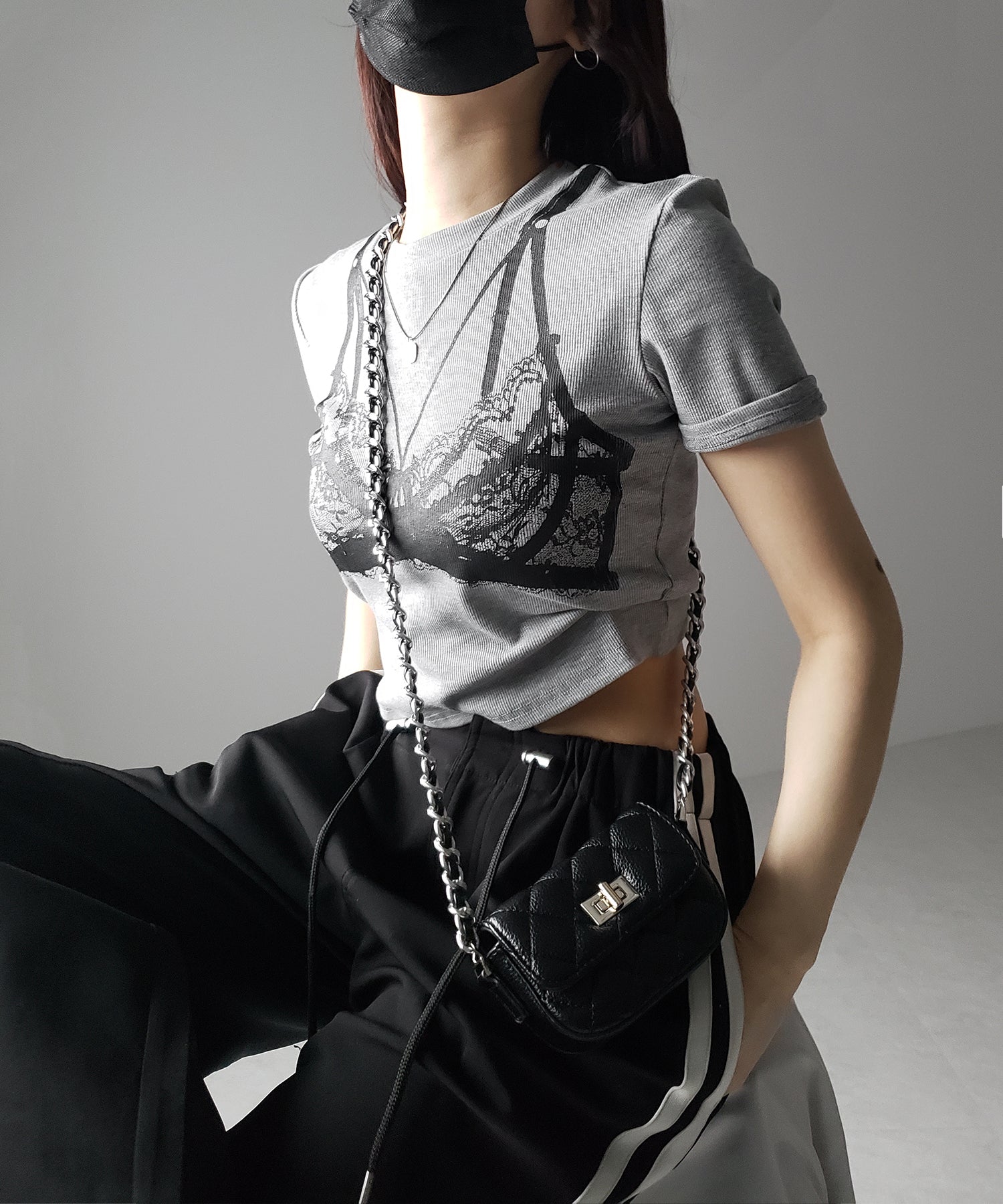 【 ３color 】レースランジェリー半袖クロップドＴ ／ lace lingerie short sleeve cropped T