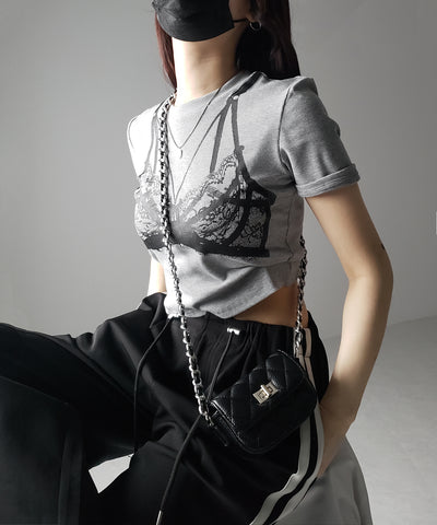 【 ３color 】レースランジェリー半袖クロップドＴ ／ lace lingerie short sleeve cropped T