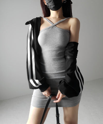 【 カップ付き 】クロスストラップミニキャミワンピース ／ cross strap mini cami onepiece