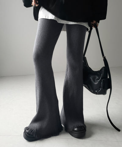 【 ２color 】フリンジリブニットフレアパンツ ／ fringe lib knit flare pants