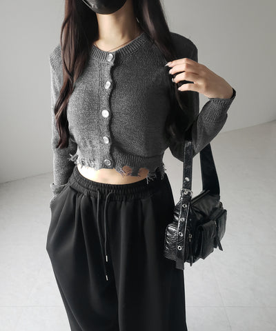 【 ３color 】ダメージシアーニットショートカーディガン ／ damage sheer knit short cardigan