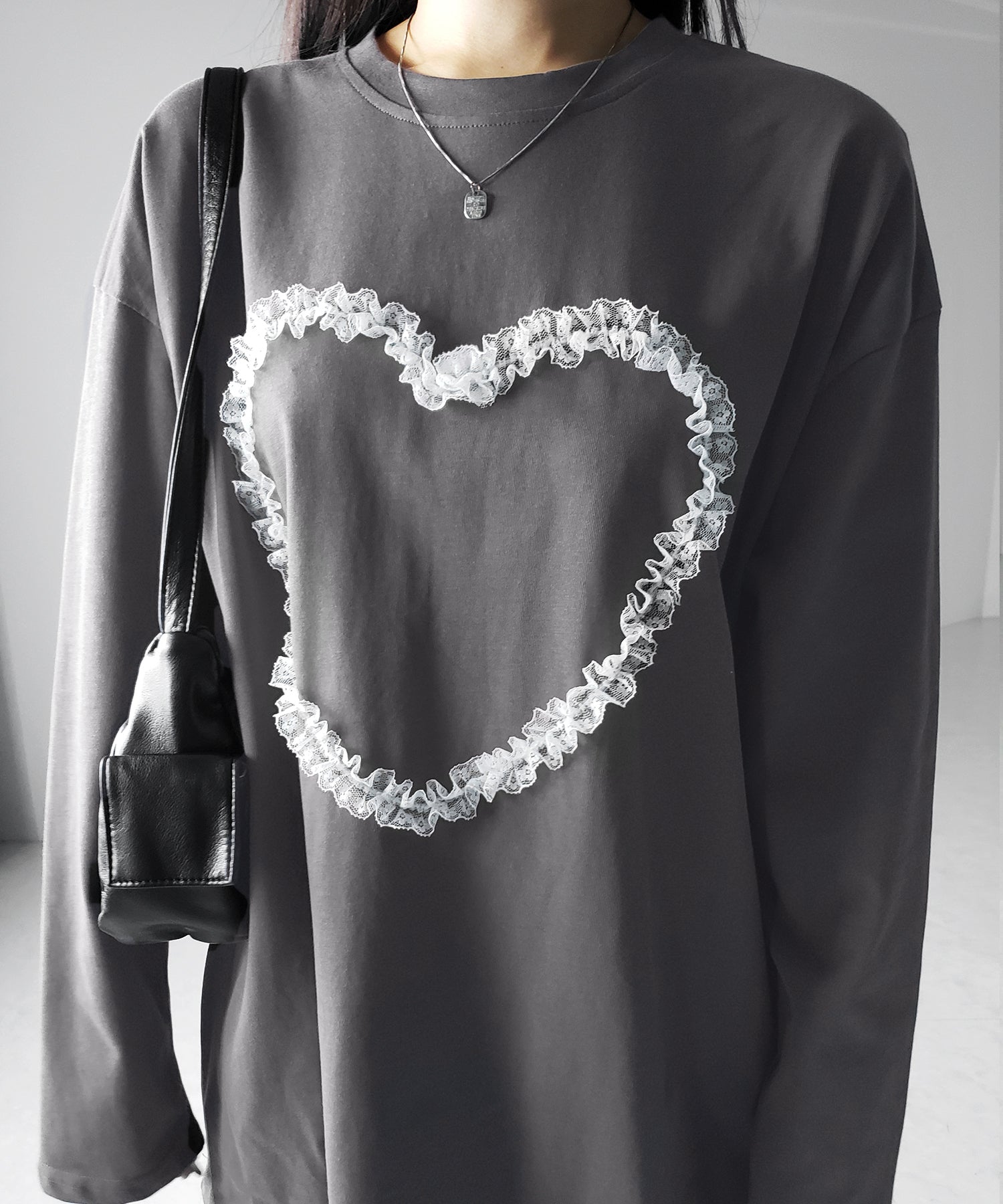 【 ３color 】ハートレースビッグロンＴ ／ heart lace BIG long sleeve T-shirt
