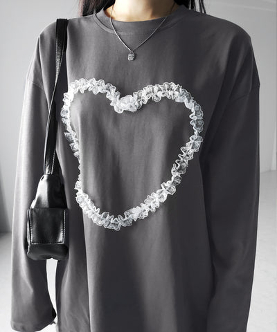 【 ３color 】ハートレースビッグロンＴ ／ heart lace BIG long sleeve T-shirt