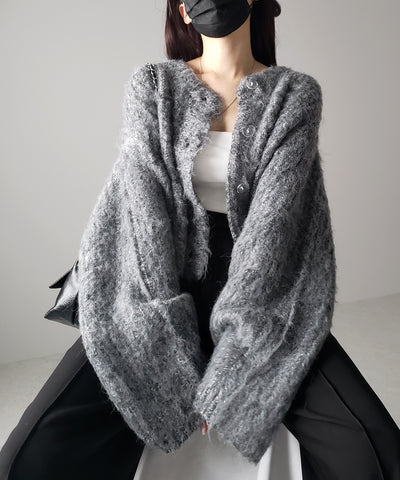ボリュームワイドスリーブショートシャギーニットカーディガン ／ volume wide sleeve short shaggy knit cardigan