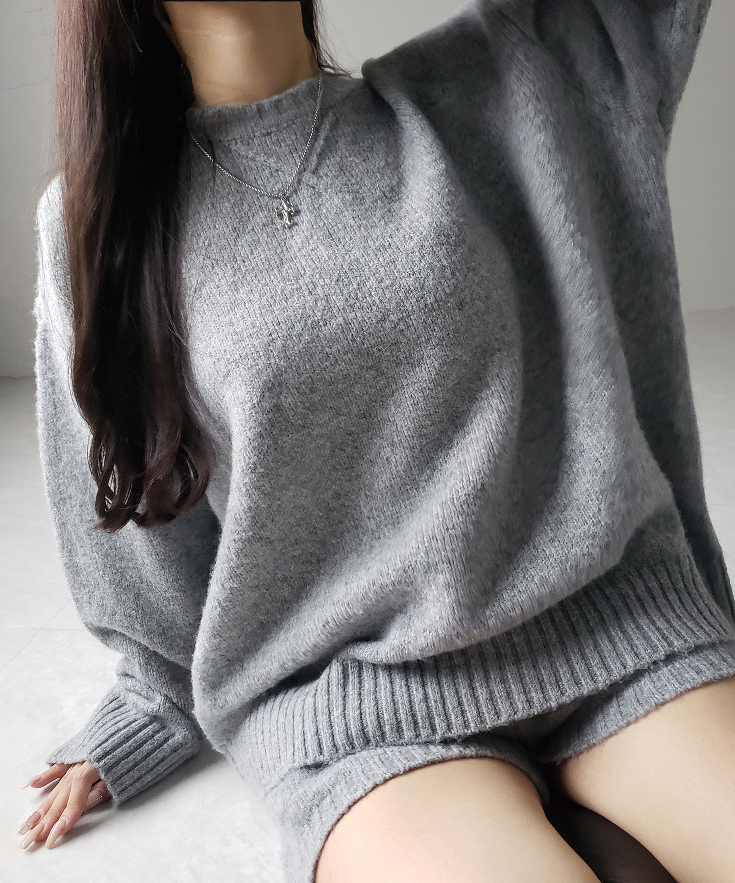 【 ニットセットアップ 】フラッフィーオーバーサイズニット ＋ ニットショートパンツ SET ／ fluffy over size knit + knit short pants SET