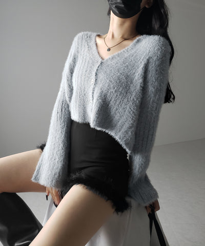 【 ３color 】ショートシャギーリブニットカーディガン ／ short shaggy lib knit cardigan