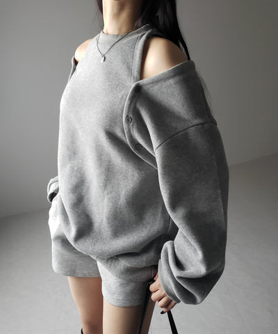 【 ３color 】オープンショルダーカットアウトオーバースウェット ／ open shoulder cutout over sweat