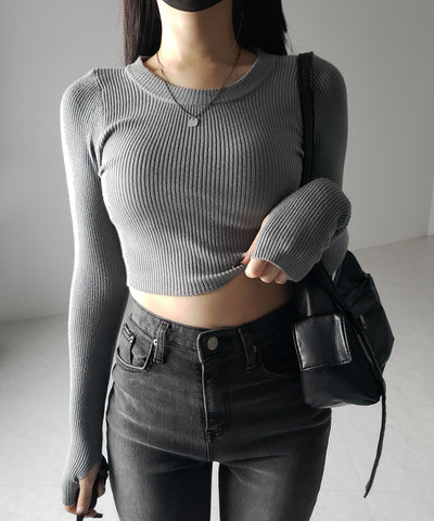 【 ３color 】BASIC ショートリブニットトップス　／ BASIC SHORT LIB KNIT TOPS