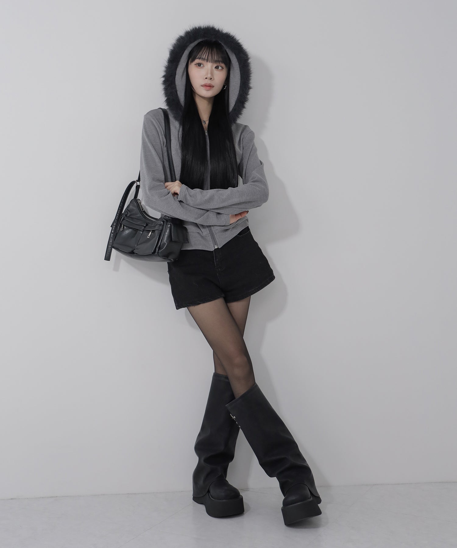 【 ３color 】ファーフードジップアップパーカー ／ fur zipup hoodie