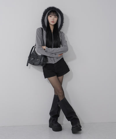 【 ３color 】ファーフードジップアップパーカー ／ fur zipup hoodie