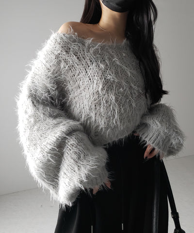 【 選べる６色展開 】フラッフィーシャギールーズショートニット ／ fluffy shaggy loose short knit