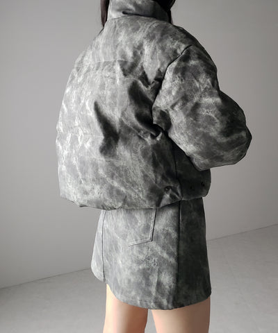 【 セットアップ着用可能 】ヴィンテージライクフェイクレザーショートダウンジャケット ／ vintage like fake leather short down jacket
