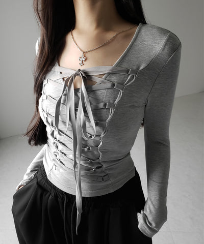 【 ３WAY ／２color 】レースアップコルセットリボンチョーカートップス ／ lace up corset ribbon choker tops