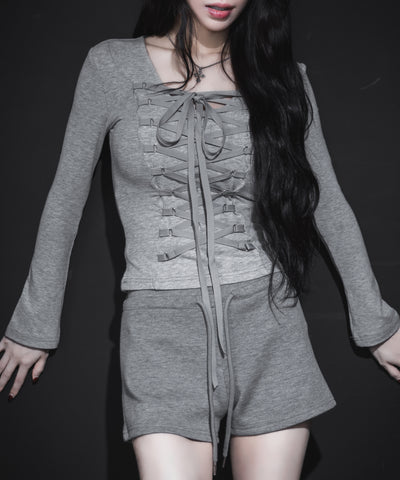 【 ３WAY ／２color 】レースアップコルセットリボンチョーカートップス ／ lace up corset ribbon choker tops