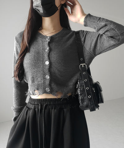 【 ３color 】ダメージシアーニットショートカーディガン ／ damage sheer knit short cardigan