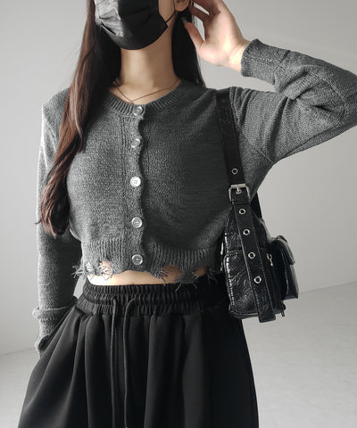 【 ３color 】ダメージシアーニットショートカーディガン ／ damage sheer knit short cardigan