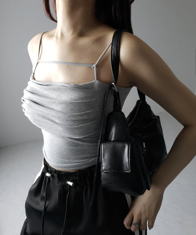 【 カップ付き／２WAY 】ラインストラップタックショートキャミソール ／ line strap tuck short camisole