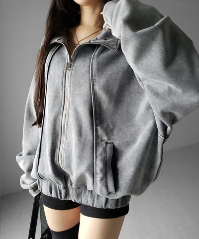 ピグメントヴィンテージジップアップオーバースウェットブルゾン ／ pigment vintage zipup over sweat blouson