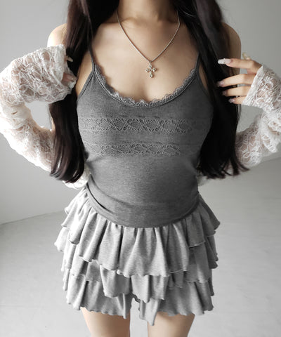 【 ３color 】ダブルレース切替リブキャミソール ／ double lace switching ribbed camisole