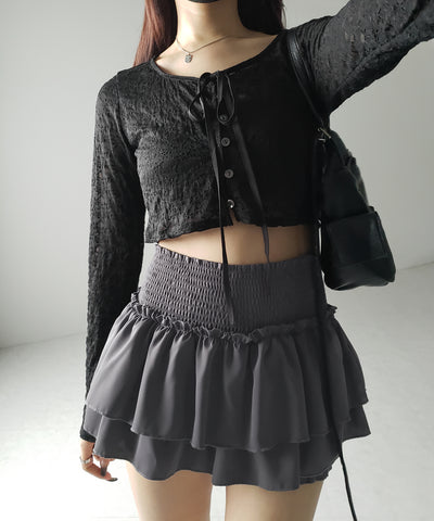 【 ３color ／ ３size 】２段フリルシャーリングミニスカパン ／ double frill shirring mini skirt pants
