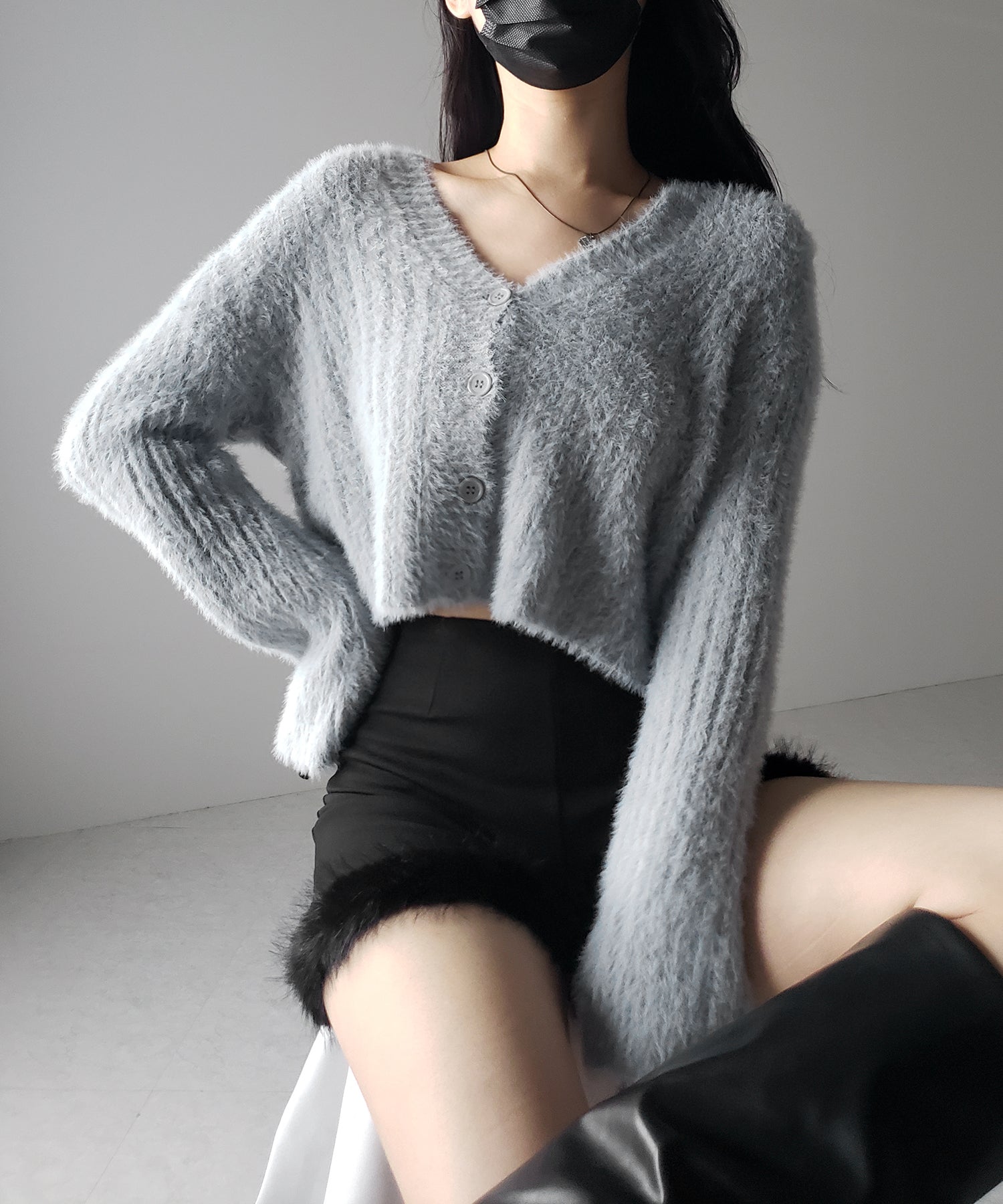【 ３color 】ショートシャギーリブニットカーディガン ／ short shaggy lib knit cardigan
