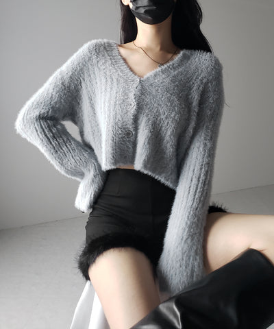【 ３color 】ショートシャギーリブニットカーディガン ／ short shaggy lib knit cardigan