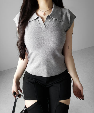 スキッパー半袖ニットトップス ／skipper short sleeve knit tops