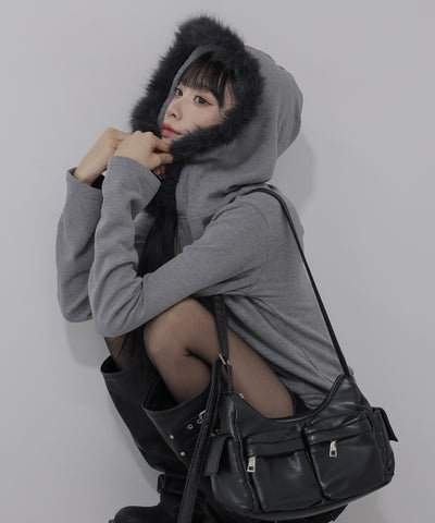 【 ３color 】ファーフードジップアップパーカー ／ fur zipup hoodie