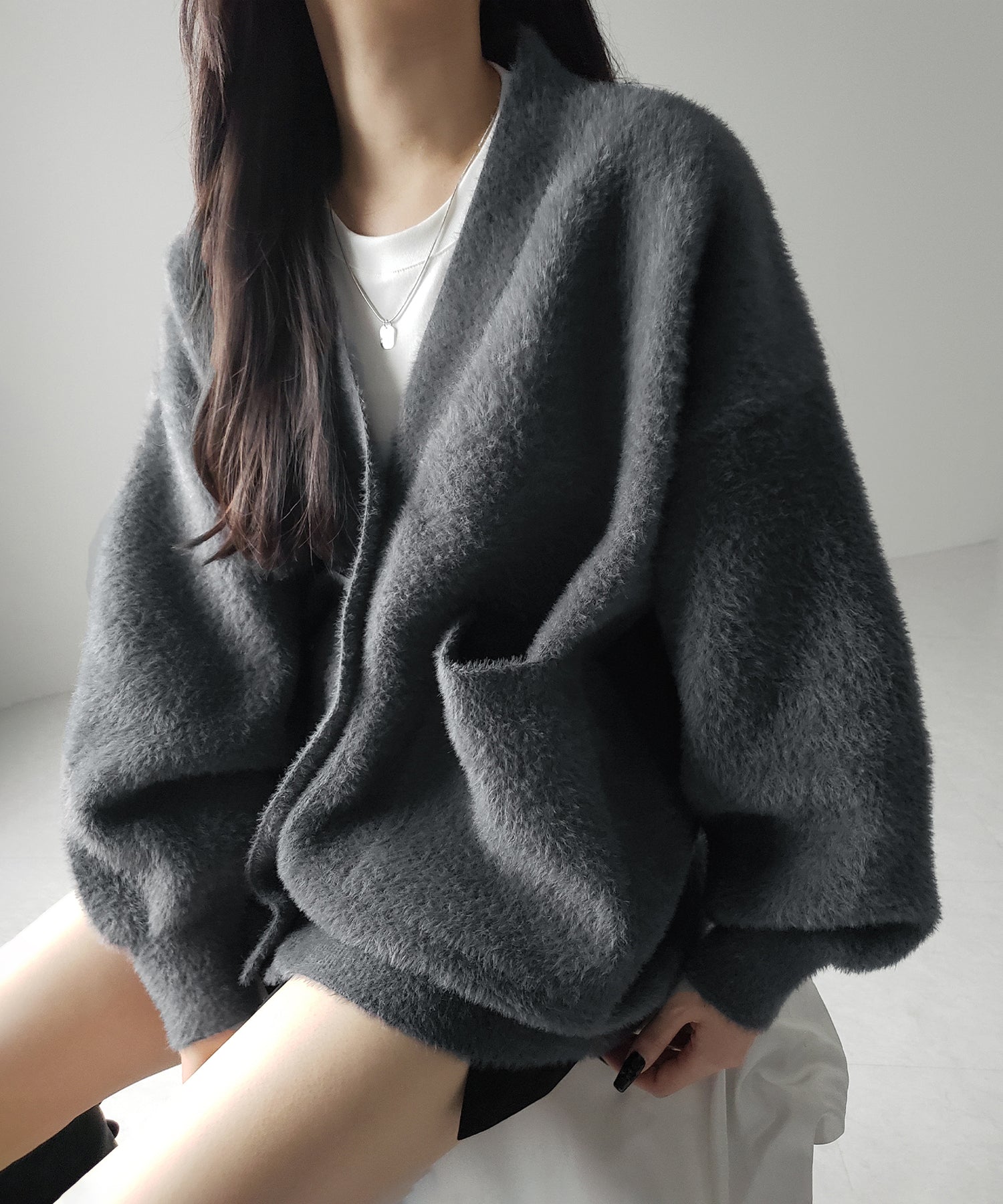 【 ３color 】ボリュームスリーブオーバーシャギーニットカーディガン ／ volume sleeve over shaggy knit cardigan