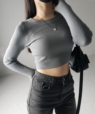 【 ３color 】BASIC ショートリブニットトップス　／ BASIC SHORT LIB KNIT TOPS