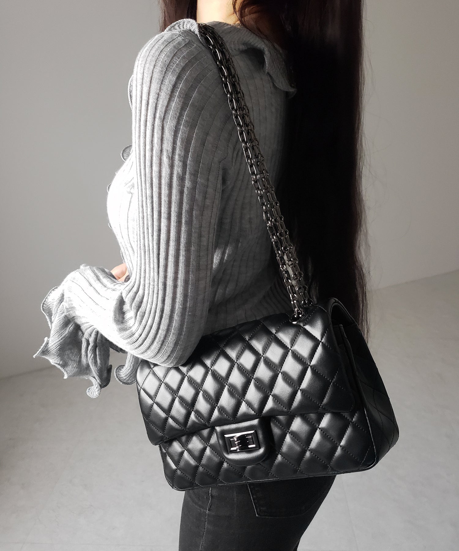 シアーフリル長袖リブニットカーディガン ／ sheer frill long-sleeve ribbed knit cardigan