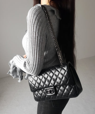 シアーフリル長袖リブニットカーディガン ／ sheer frill long-sleeve ribbed knit cardigan