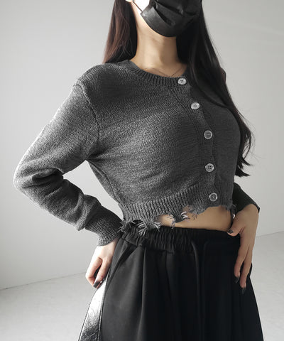【 ３color 】ダメージシアーニットショートカーディガン ／ damage sheer knit short cardigan