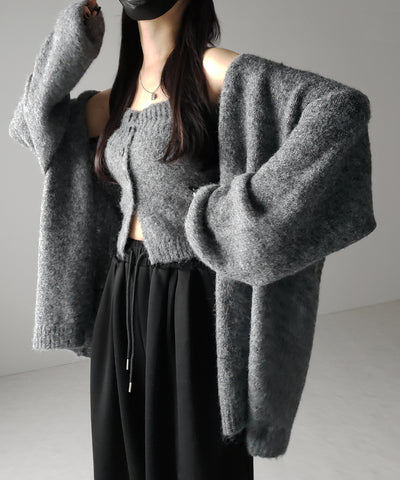 【 ２点セット 】ニットボタンビスチェ ＋ロングカーディガンセット ／ knit button bustier + long cardigan set
