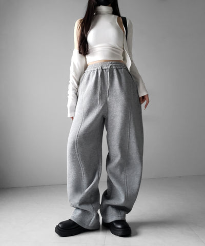 【 裏起毛 】カーブラインサイドタックワイドスウェットパンツ