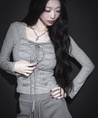【 ３WAY ／２color 】レースアップコルセットリボンチョーカートップス ／ lace up corset ribbon choker tops