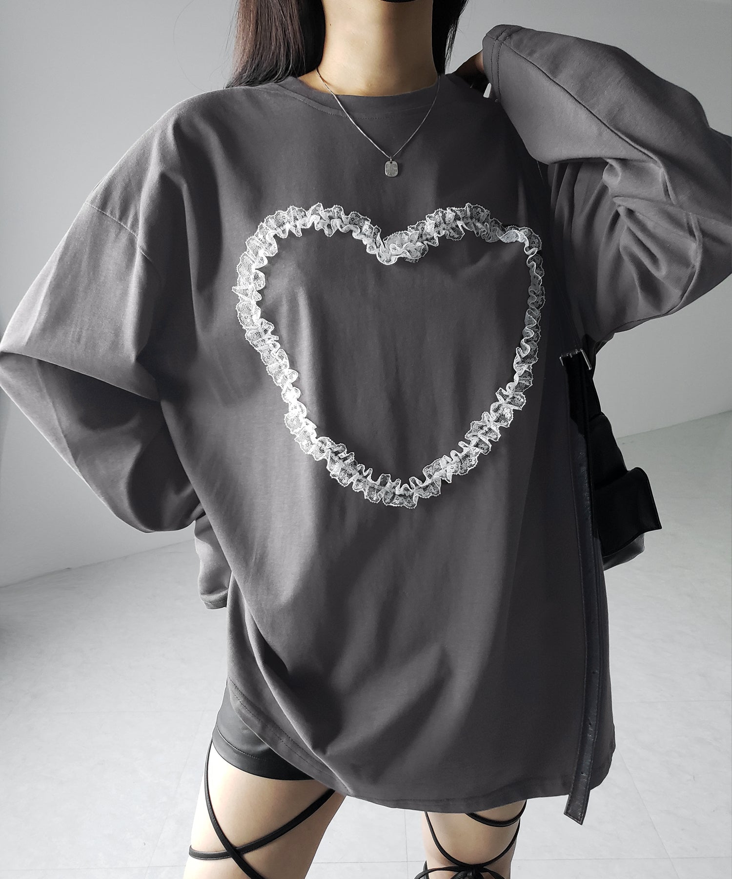 【 ３color 】ハートレースビッグロンＴ ／ heart lace BIG long sleeve T-shirt