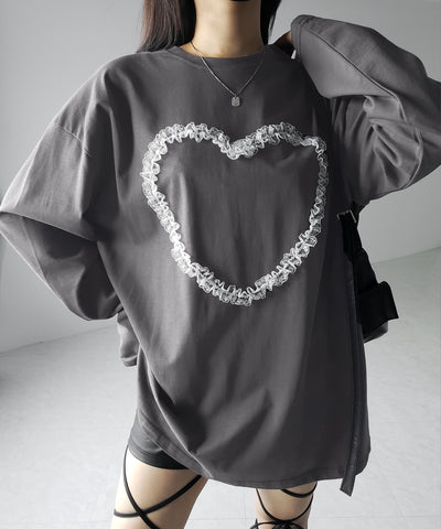 【 ３color 】ハートレースビッグロンＴ ／ heart lace BIG long sleeve T-shirt