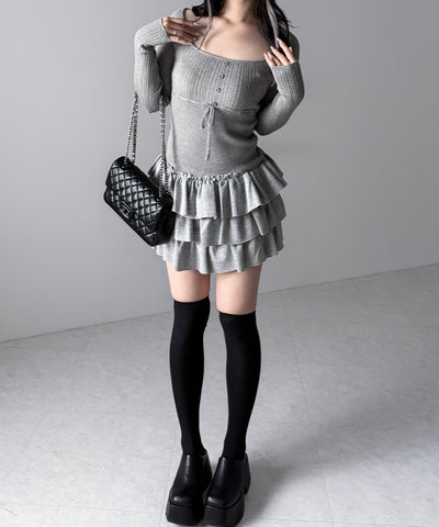 スリムフィット透かし柄リブニット / slim fit watermark pattern rib knit tops