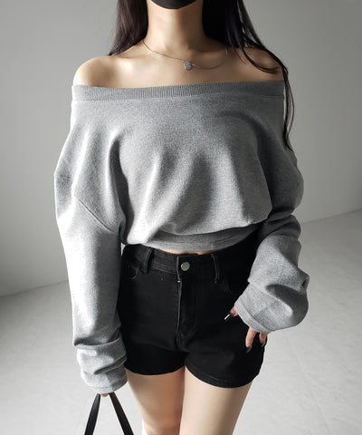 【 2color 】オフショルダーショートスウェットライクトップス ／ off shoulder short sweat like tops