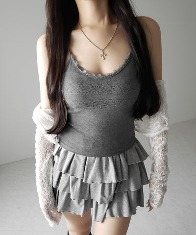【 ３color 】ダブルレース切替リブキャミソール ／ double lace switching ribbed camisole