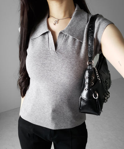 スキッパー半袖ニットトップス ／skipper short sleeve knit tops