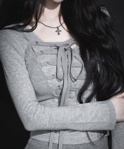 【 ３WAY ／２color 】レースアップコルセットリボンチョーカートップス ／ lace up corset ribbon choker tops