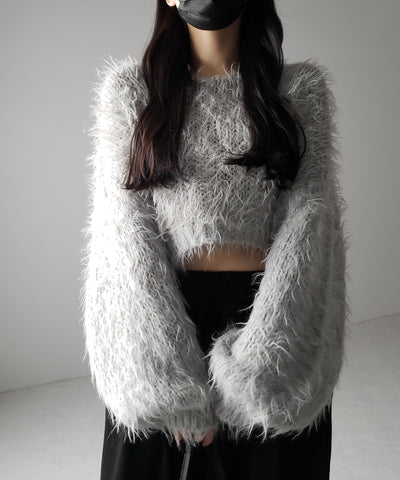 【 選べる６色展開 】フラッフィーシャギールーズショートニット ／ fluffy shaggy loose short knit