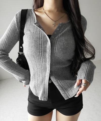 【 ３color 】スナップボタンリブニットスリムカーディガン ／ snap button rib knit slim cardigan