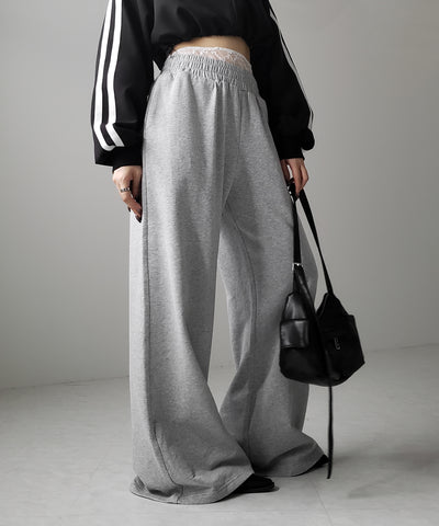 【 ２color 】ウエストレースドッキングワイドスウェットパンツ／ waist lace docking wide sweat pants
