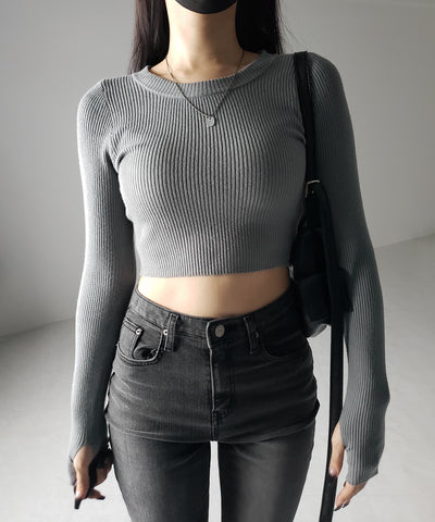 【 ３color 】BASIC ショートリブニットトップス　／ BASIC SHORT LIB KNIT TOPS